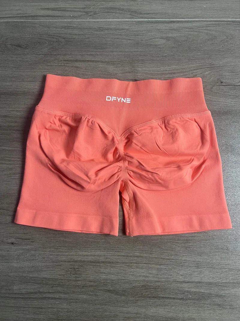 dfyne Impact Shorts with Logo Low Waist Seamless Yoga Shorts Scrunch Bum Gym Shorts Workout Biker Short Stretch Fitness Clothing