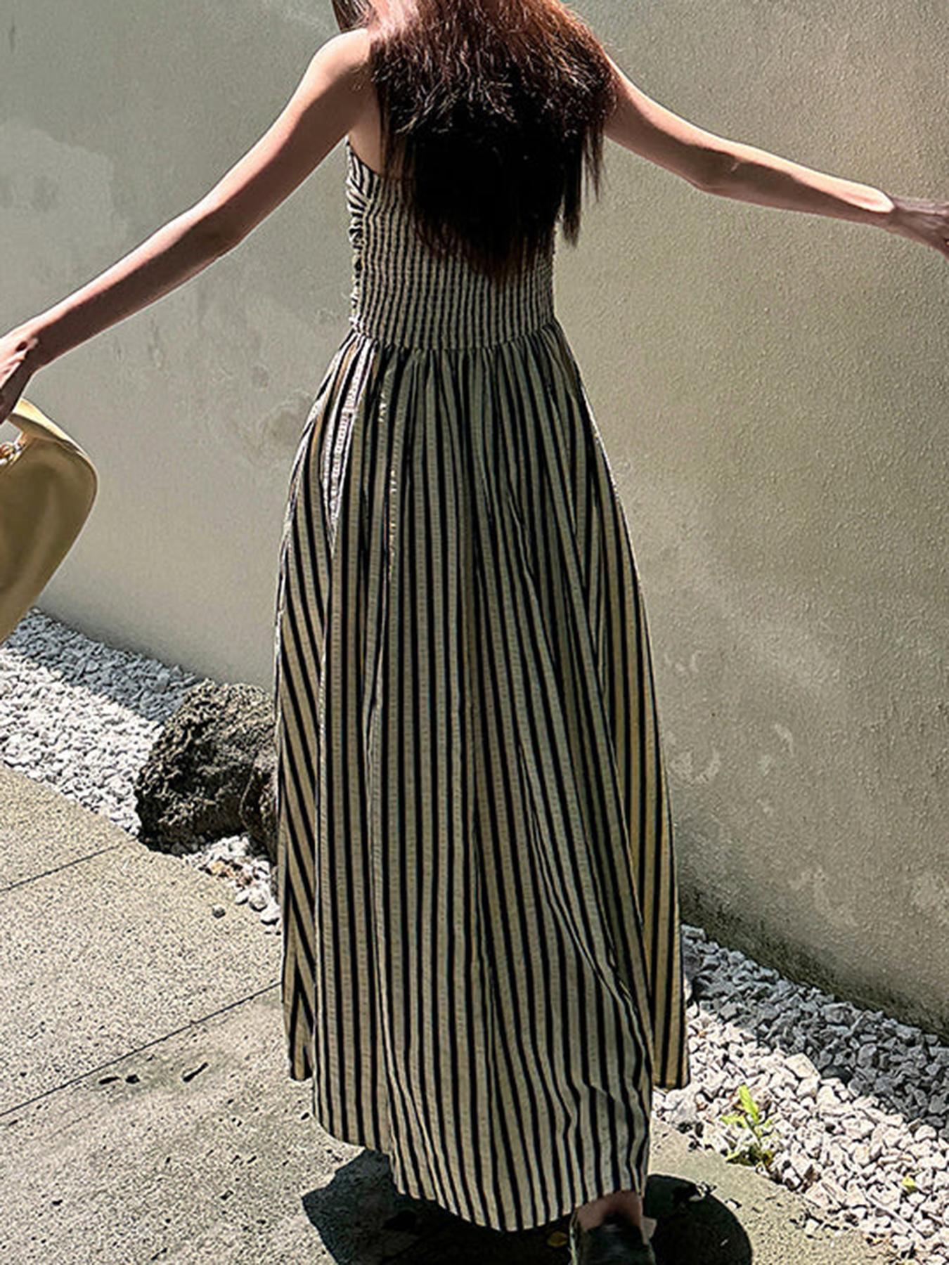 Women's Striped Print Cami Dress, Casual Sleeveless Spaghetti Strap Dress for Summer, Ladies Clothes for Beach Holiday