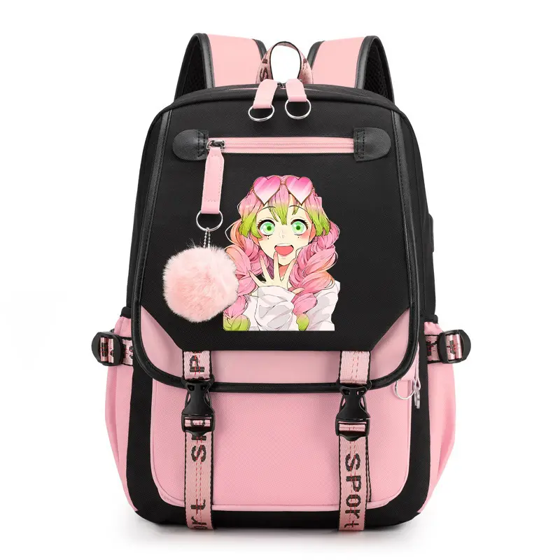 Demon Slayer Mitsuri Kanroji Backpack, Anime Character Printed School Bag, Campus Travel Backpack for Boys Girls, Casual Fan Daypack