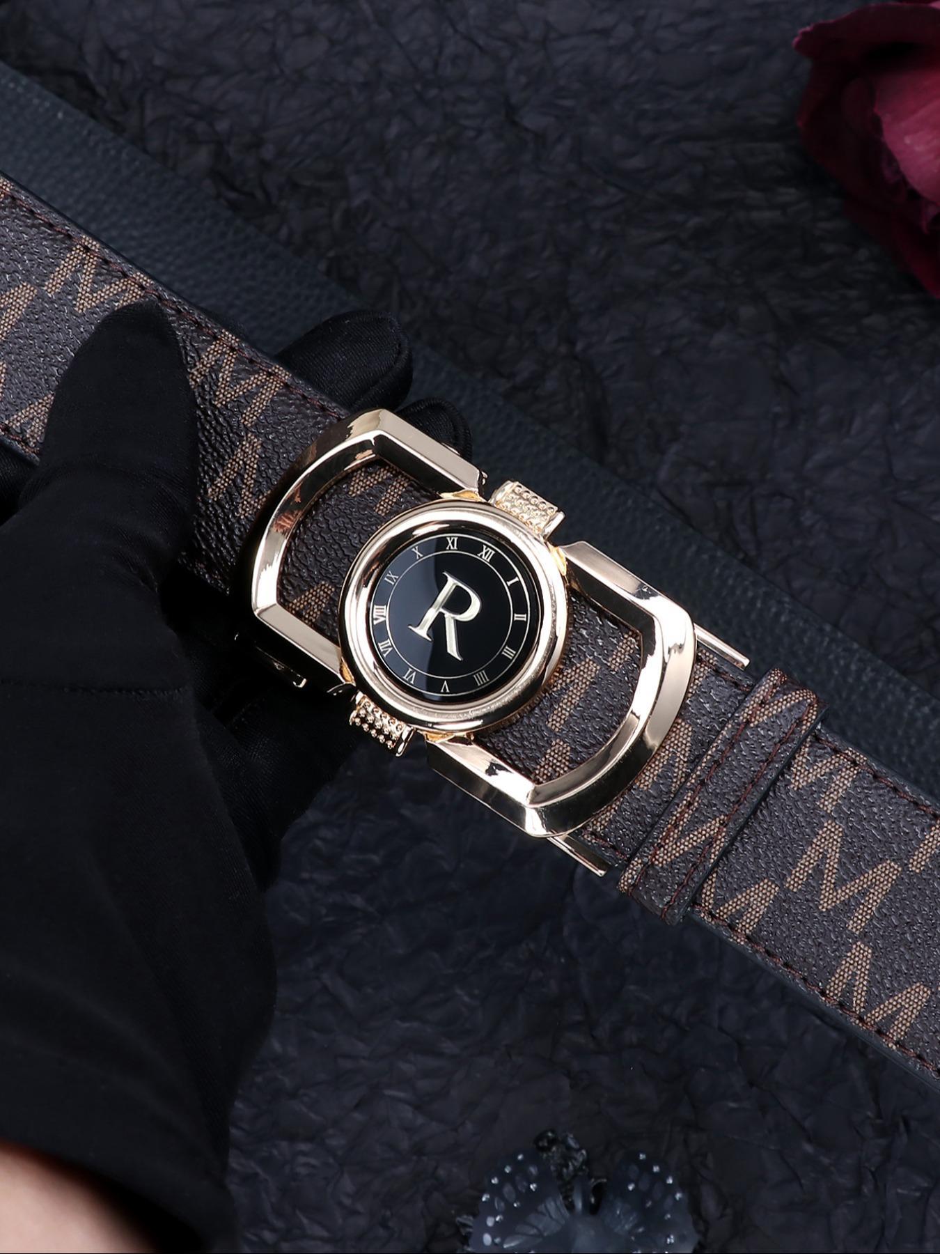 Men's Business Fashion Letter R Design Leather Belts, Casual Waistband for Jeans Trousers, Trendy All-match & Exquisite Belt for Birthday Gift