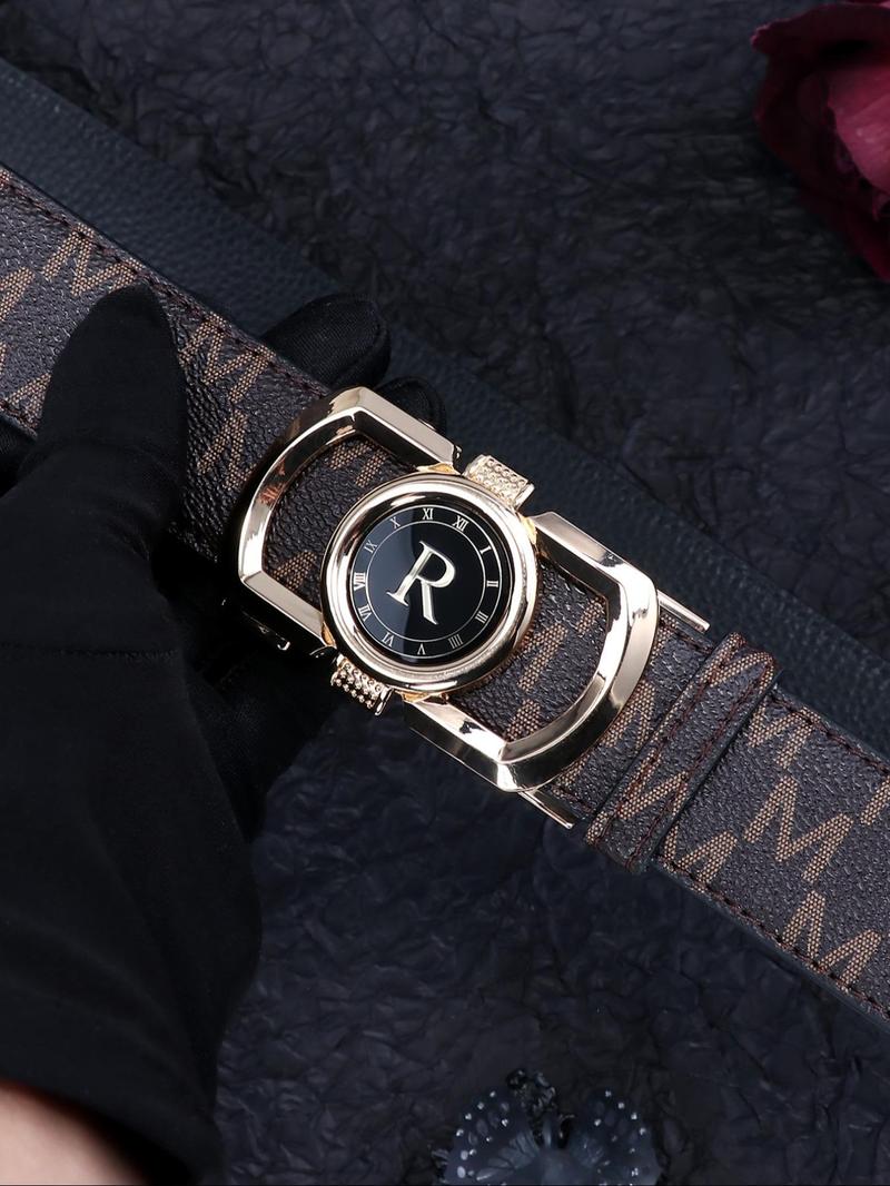 Men's Business Fashion Letter R Design Leather Belts, Casual Waistband for Jeans Trousers, Trendy All-match & Exquisite Belt for Birthday Gift