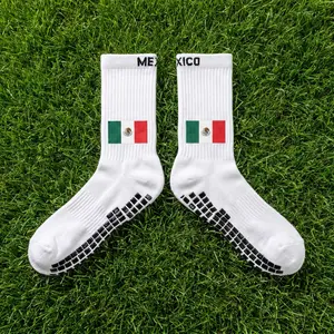 Mexican Flag White Grip Socks Anti Slip Soccer Socks Non Slip Football Socks Cushioned Athletic Crew Socks for Adult Men Women Unisex Adults Sports Training Practice Match Day Futsal Running Gym Fitness Breathable Compression Team Uniform Sticky Grips