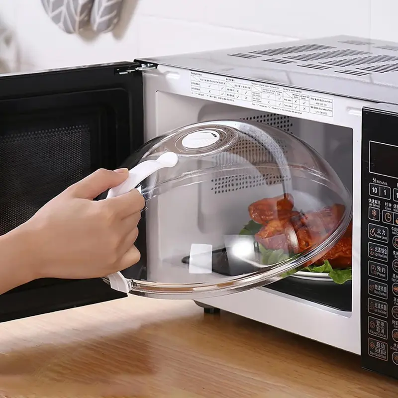 Microwave Splatter Cover for Food, Clear Microwave Splash Guard Cooker Lid with Handle, Dish Bowl Plate Serving Cover Home Kitchen Essential, BPA-Free, Safe Plastic, Transparent, PC Material