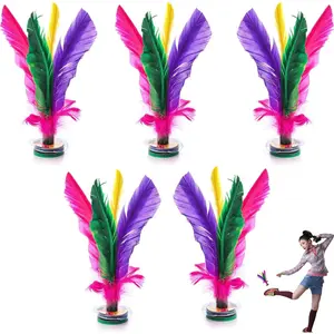 5 Pack 7.5 Inch Kick Shuttlecock Chinese Jianzi Foot Feather Sports Toy for Indoor and Outdoor Tennis and Racquet Sports