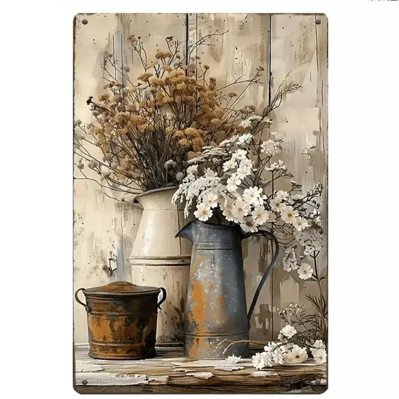 warning,funny,private,solicit,decorative,Vintage Dried Wildflower Metal Tin Sign Wall Decor - Lightweight Neutral Rustic Farmhouse Floral Plaque, Shabby Chic Decoration for Home, Kitchen, 12x18in Gift Wall Art