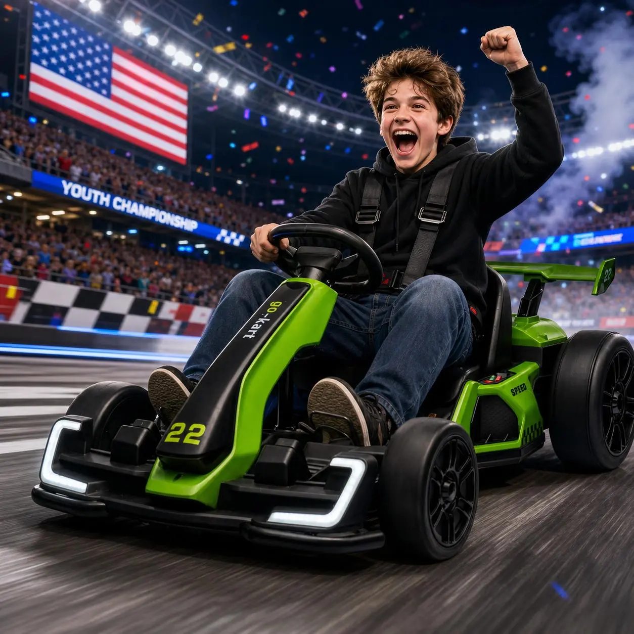 24V Electric Drift Go Kart for Kids 6+ Years - 150W Dual Motors, 11KM/H High Speed, 4-Wheel Shock Absorbers, Bluetooth Music, Adjustable Quick-Release Seat, 110 lbs Max Load Ride-On Toy, Go Karts