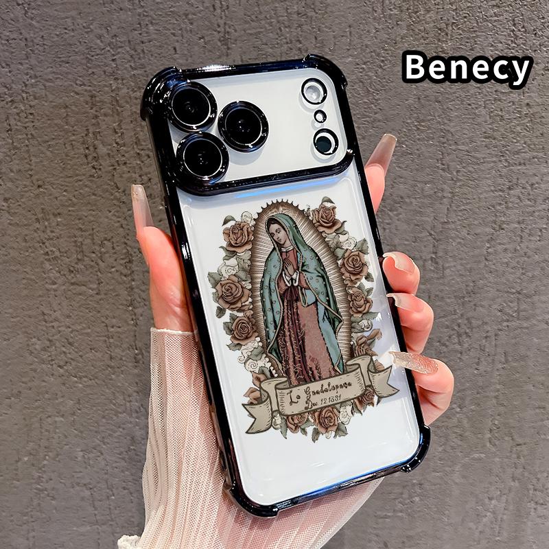 Protective Four Corners Plated Clear Phone case for iPhone 17 Pro Max 16 15 Plus Air 14 13 12 11 E Guardian Angel Patterned Shockproof Transparent Soft Silicone Cover