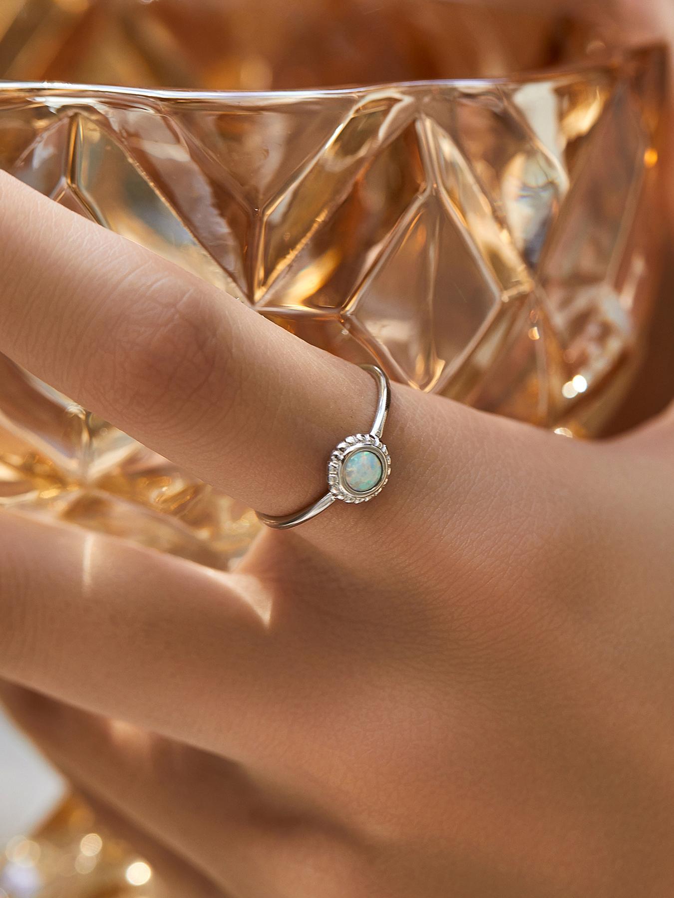 925 Sterling Silver Vintage Sunflower Design Ring, Fashion Synthetic Opal Ring for Women, Trendy All-match & Exquisite Jewelry for Birthday Gift