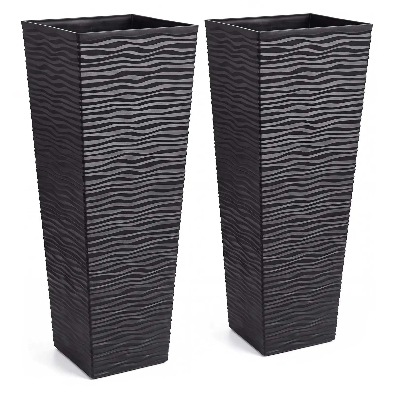2-Pack 32" Tall Rectangular Planter Boxes Set, 2-Piece Garden Pots with Removable Liners, Drainage Tray for Indoor/Outdoor Plants, Modern Large Home Improvement Planters, Sets