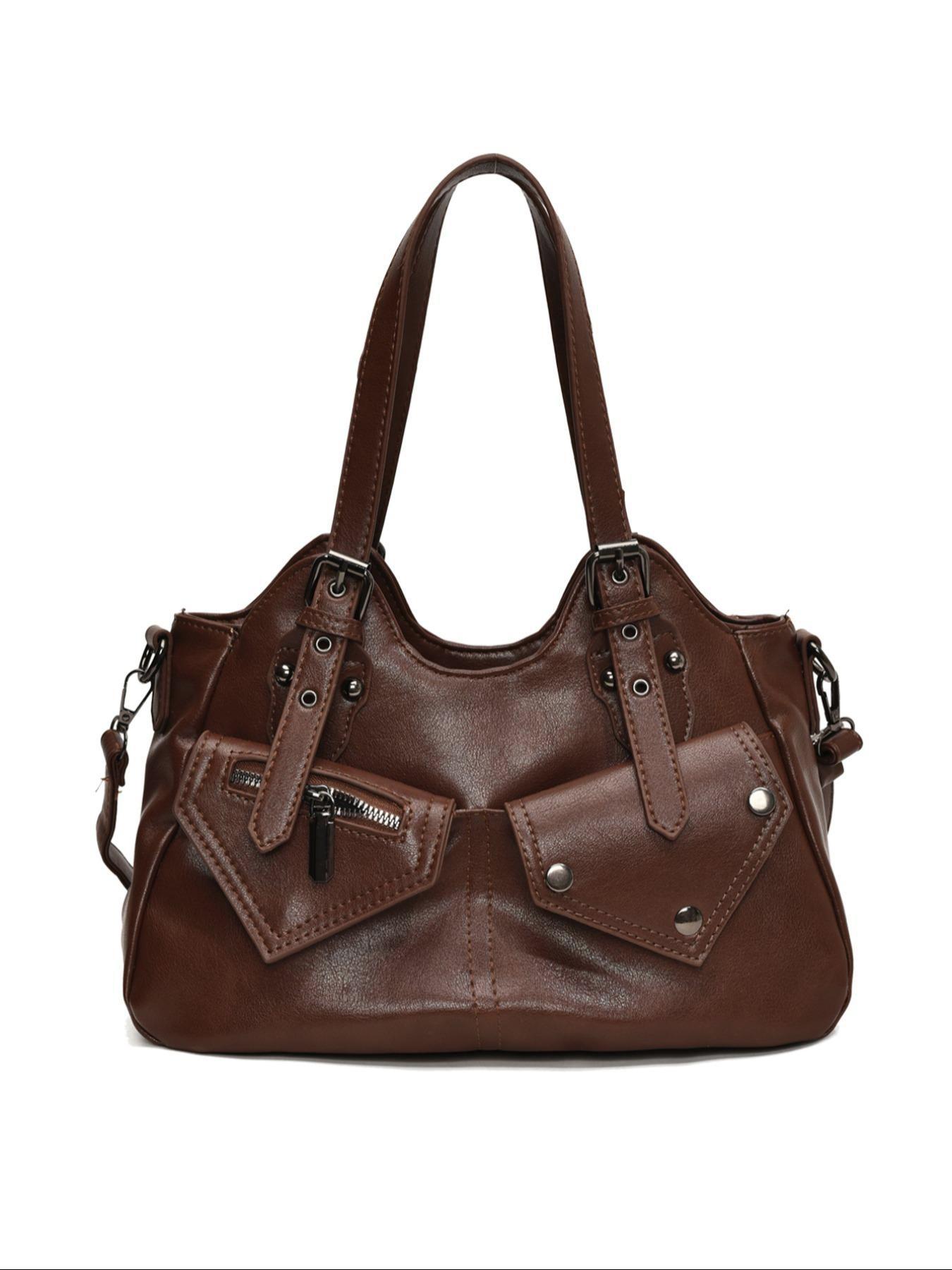 Women's Elegant Grommet Eyelet Design Tote Bag, Fashionable Large Capacity Shoulder Bag, Casual Versatile Crossbody Bag for Daily Outings, Short Outings, Mothers Day Gift Ideas