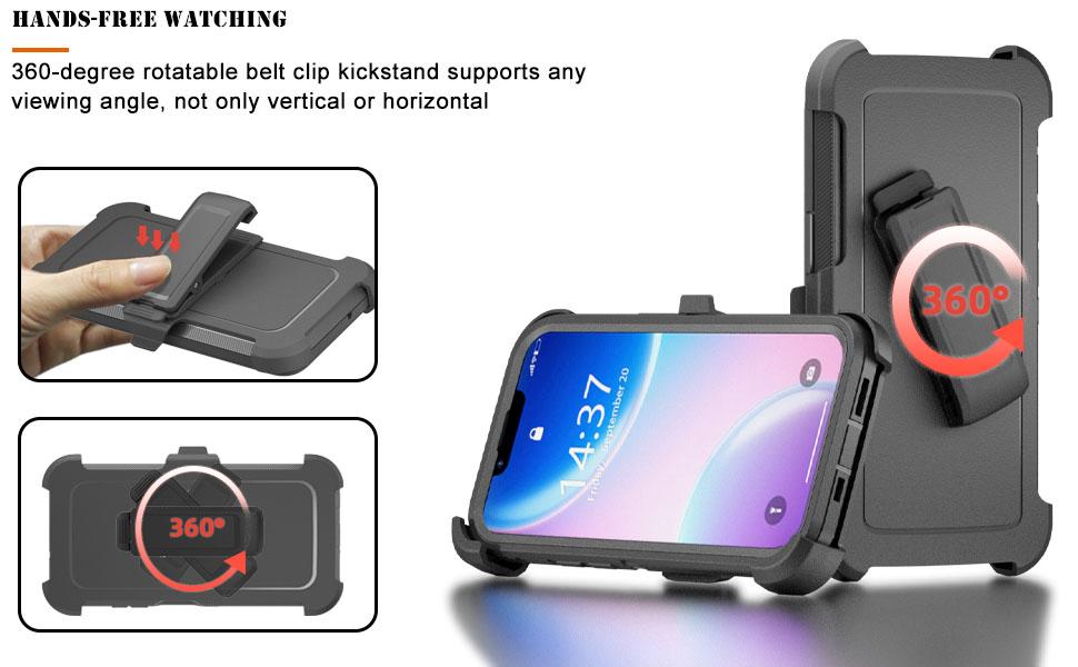 Rugged Phone Case for Apple iPhone 14, with Belt Clip Holster & Kickstand Heavy Duty Shockproof Protective Full Body Case Cover for iPhone 14 6.1 inch Phone(Black)