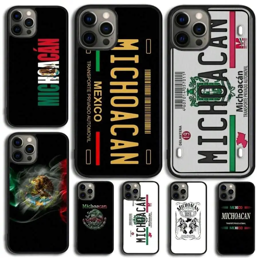 Michoacan License Plate Embroidery Phone Case For iPhone 17 Air 16 15 14 13 12 11 Pro Max Max Plus Bumper Case Cover