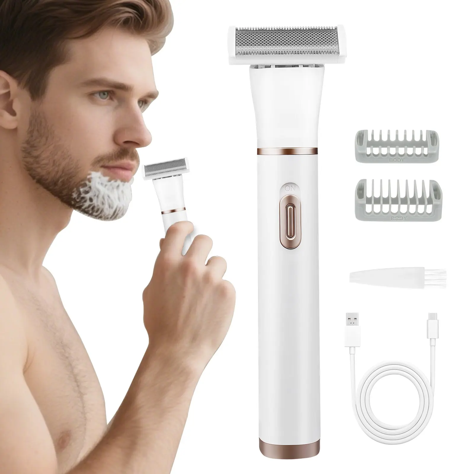 Electric Body Trimmer, Shaver and Full Body Groomer, Electric Beard Trimmer for Face, Leg, Underarm, Bikini, USB-C Rechargeable Cordless Trimmers, White