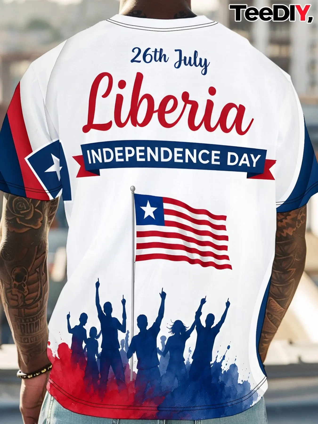 Liberia Independence Day Stars Men's Casual Printed Short Sleeve T-Shirt, Round Neck, Breathable, Tropical Summer Beachwear, Daily Wear