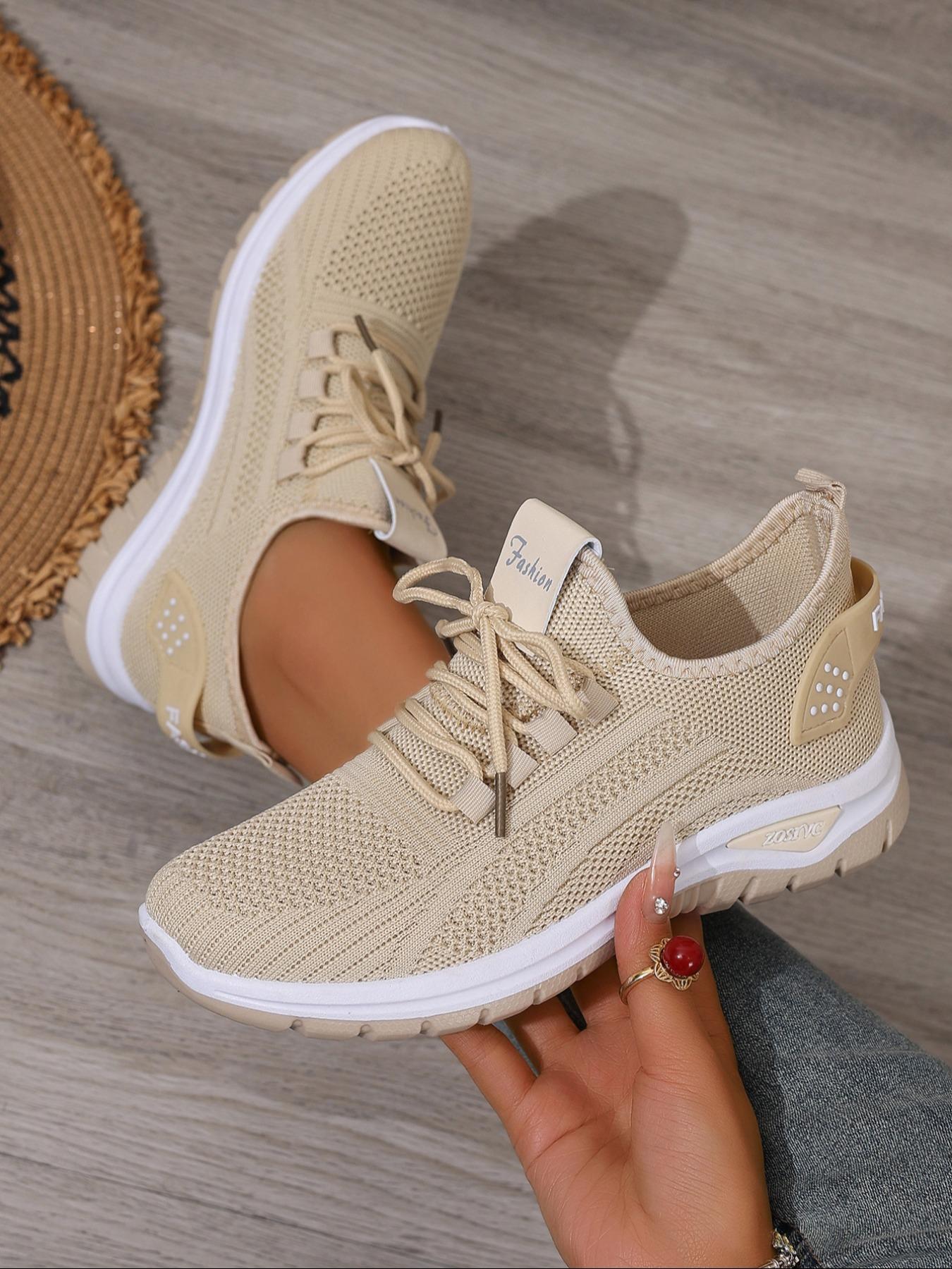 Women's Plus Size Solid Color Casual Lightweight Sneakers, Low Top Sports Shoes for Travel, Outdoor Running, Gym and Walking