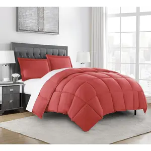 Chezmoi 3-Piece All Season King Comforter Set Mineral Red, Soft Quilted Down Alernative Duvet Insert with Corner Tabs, Lightweight Microfiber Bedding, 102 x 90 Inches