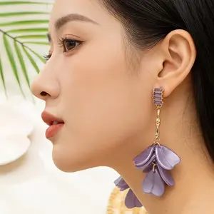 Women's Hanfu Accessories Tassel Temperament Long Earrings, Petal Tassel Earrings