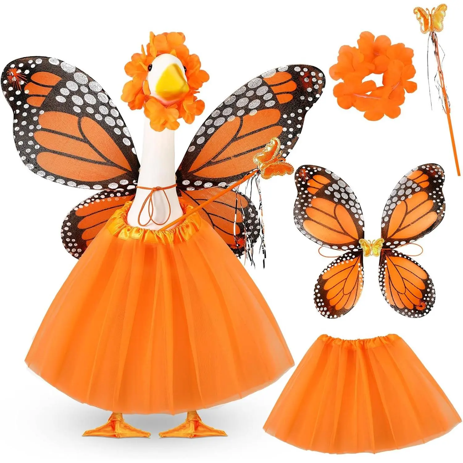 5pcs Fairy Theme Cosplay Accessory Set - Tutu Skirt, Butterfly Wings, Wand, Flower Crown for 17"-23" Unisex Cement Goose (With Costume Ideas), 17''-23'' Cement Goose, Dress Up Costume, Party Costume Accessories