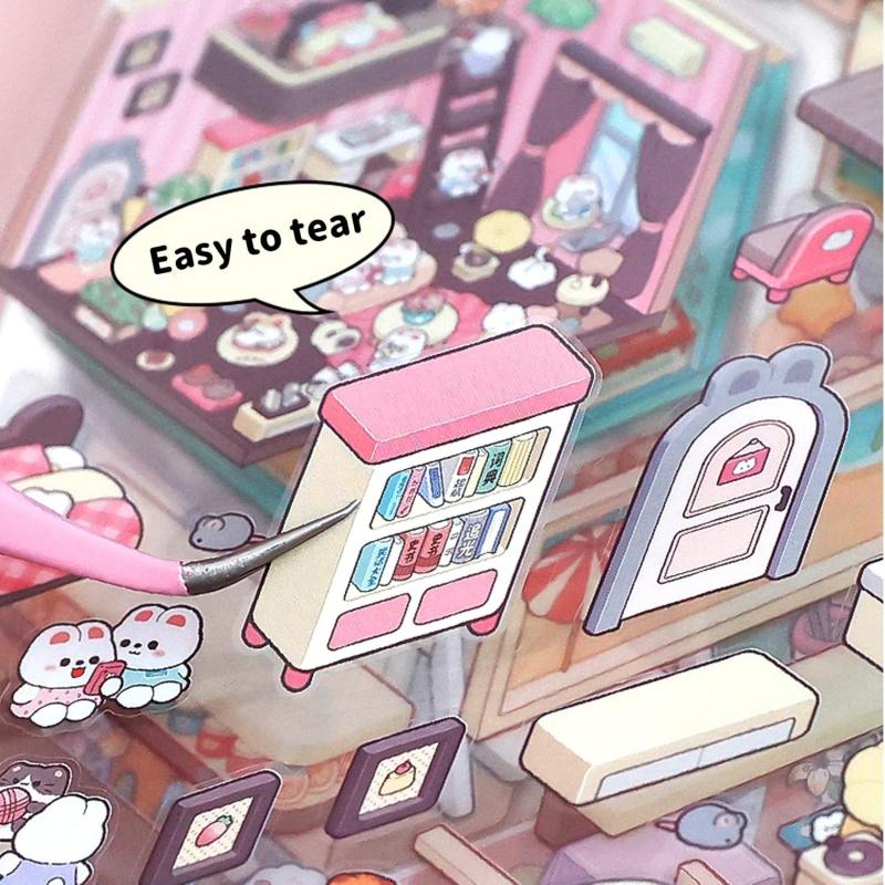 20 Sets DIY 3D House Sticker Scene for Adults, Cute Fun DIY Scenes Therapy Sticker, Crafts Party Favors Goodie Bags Stuffer, Gifts for Girls,Cute Art Stickers for Girls, Reusable Sticker, DIY Sticker Paper