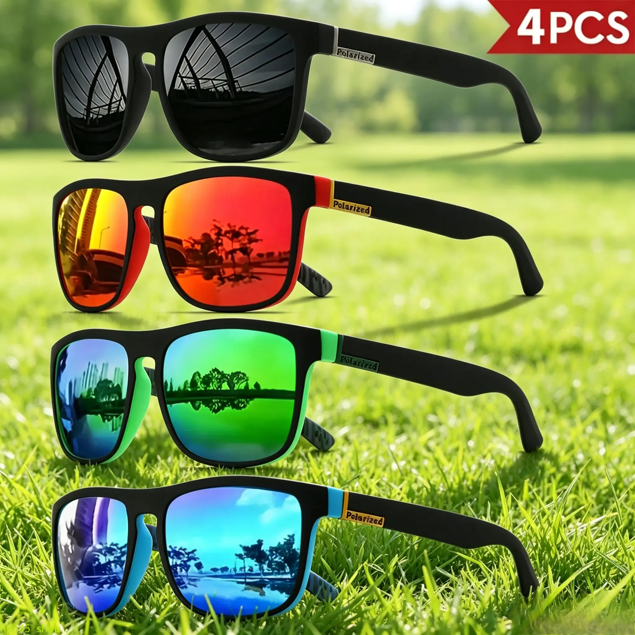 Unisex 4-Pack Classic Square Polarized Cycling Sunglasses - UV400 Protection, Lightweight PC Frame, Sports Eyewear, Men's Fashion Accessories, Gifts for Him