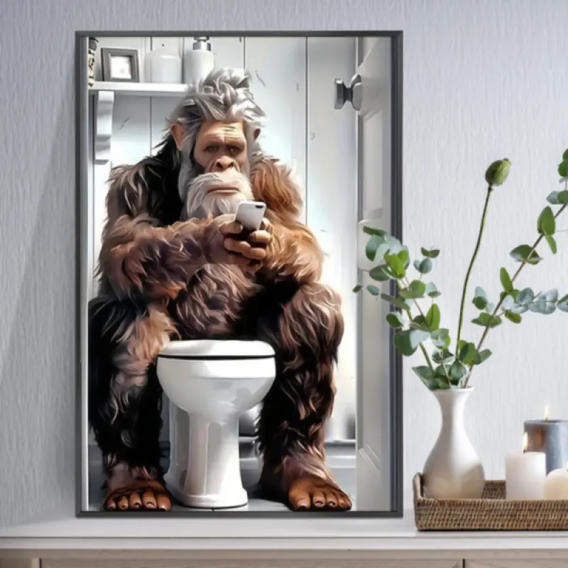 A Wrapped Solid Wood Frame, Poster, Funny Print Design, Funny Bigfoot in the Toilet, Suitable for Bigfoot Enthusiasts'  Mural, Bedroom, Office, Living Room, Cafe, Bar, Bathroom Wall Decoration,  Canvas Prints, Decoration Items otaku decor anime quote