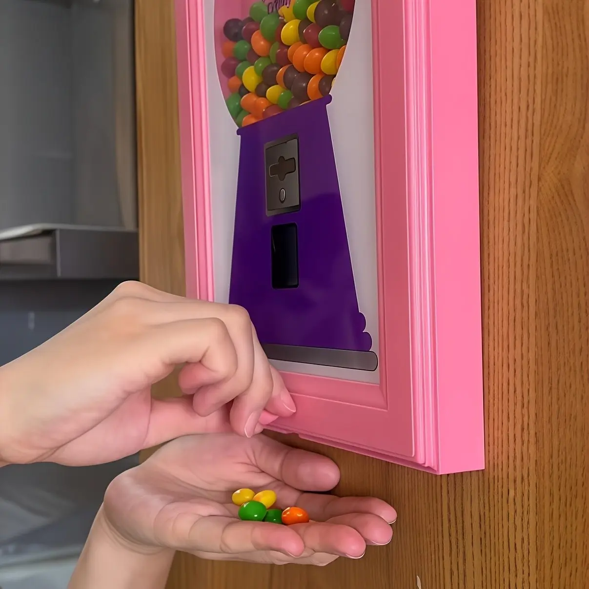 Pink Wall‑Mounted Square Candy Dispenser, Photo‑Frame‑Shaped Hanging Candy Container, Storage Container Dispenser, Quick Dispenser for Candy Nuts & Pet Snacks, Perfect Christmas Gift