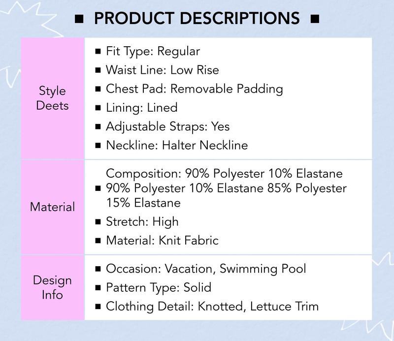 Cider Texture Halter Neckline Lettuce Trim Knotted Tankini Tie Side Bikini Set With Sarong