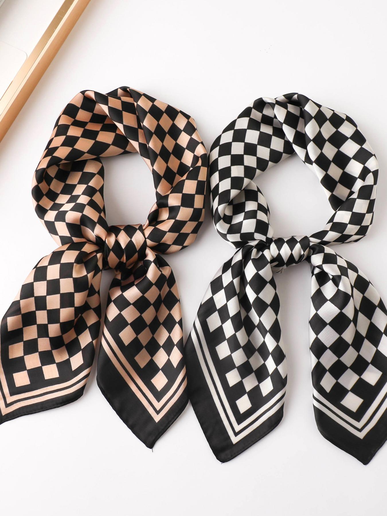 Women's Checked Pattern Contrast Binding Design Square Scarf, Casual Soft Comfortable Scarf for Daily Wear, Fashion Accessories for Women & Girls, Checkered Scarf