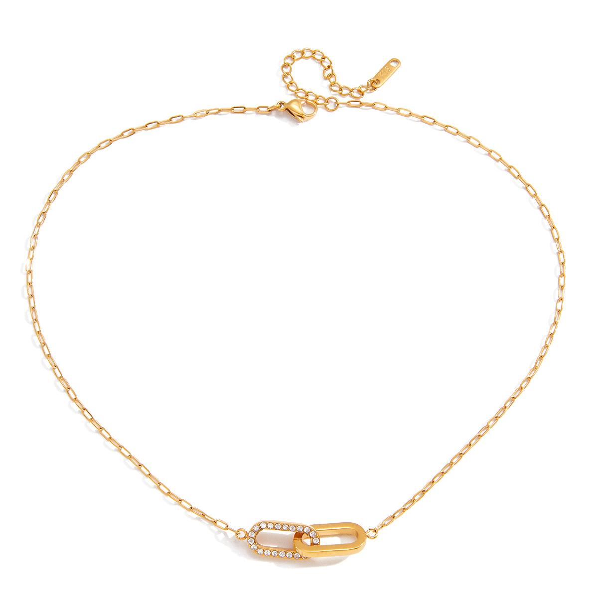 Interlocking Double Ring Geometric Clavicle Necklace 18K Gold Plated Stainless Steel  Luxury Style  Hot Selling for Cross-border