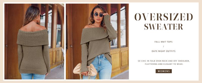 Saodimallsu Womens Off The Shoulder Sweaters Oversized Long Sleeve Loose Ribbed Knit Fall Trendy Pullover Tops Knitwear Womenswear
