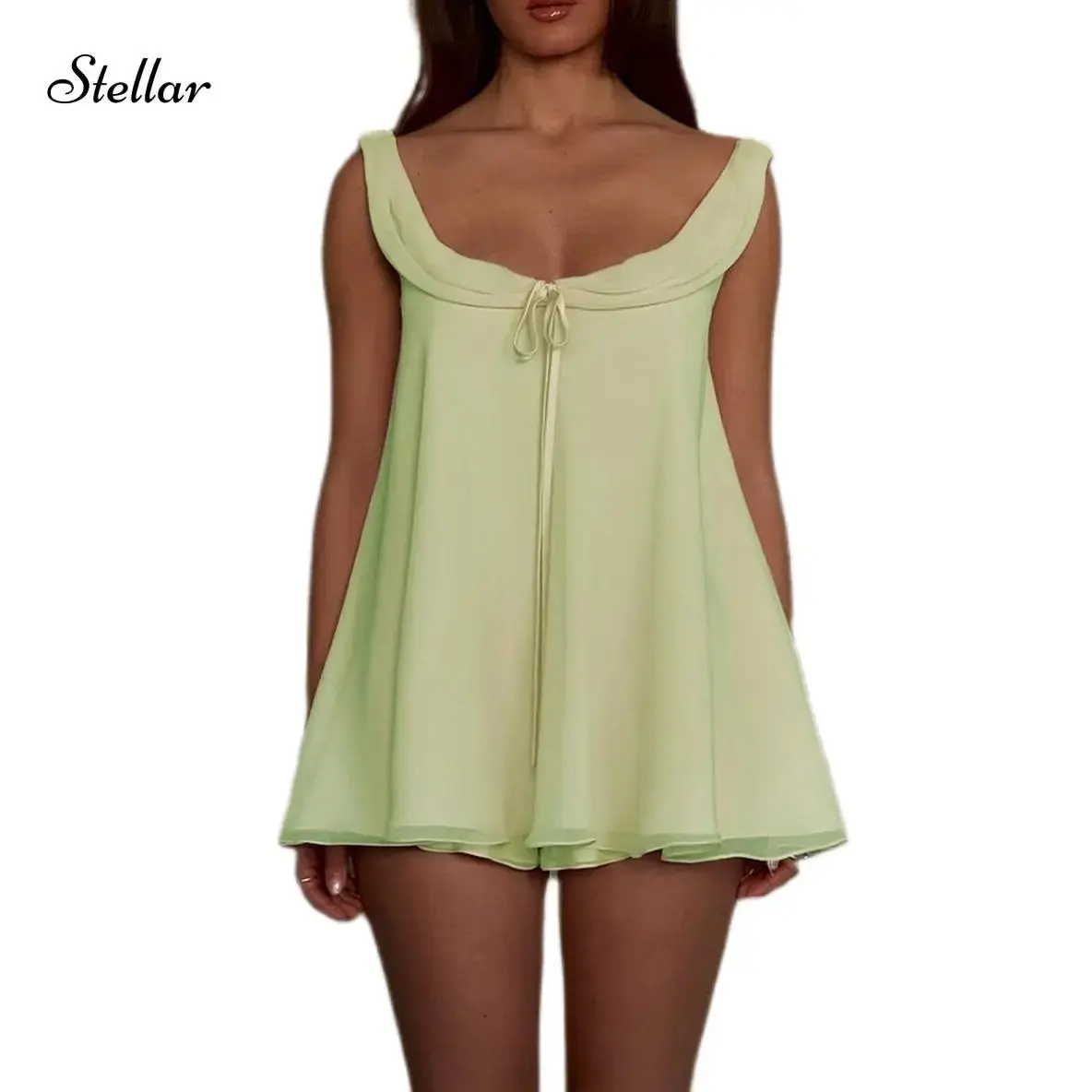 Women's Summer 2pcs Outfit Loose Fit Stylish Solid U Neck Long Tank Top & Low Rise Shorts Set