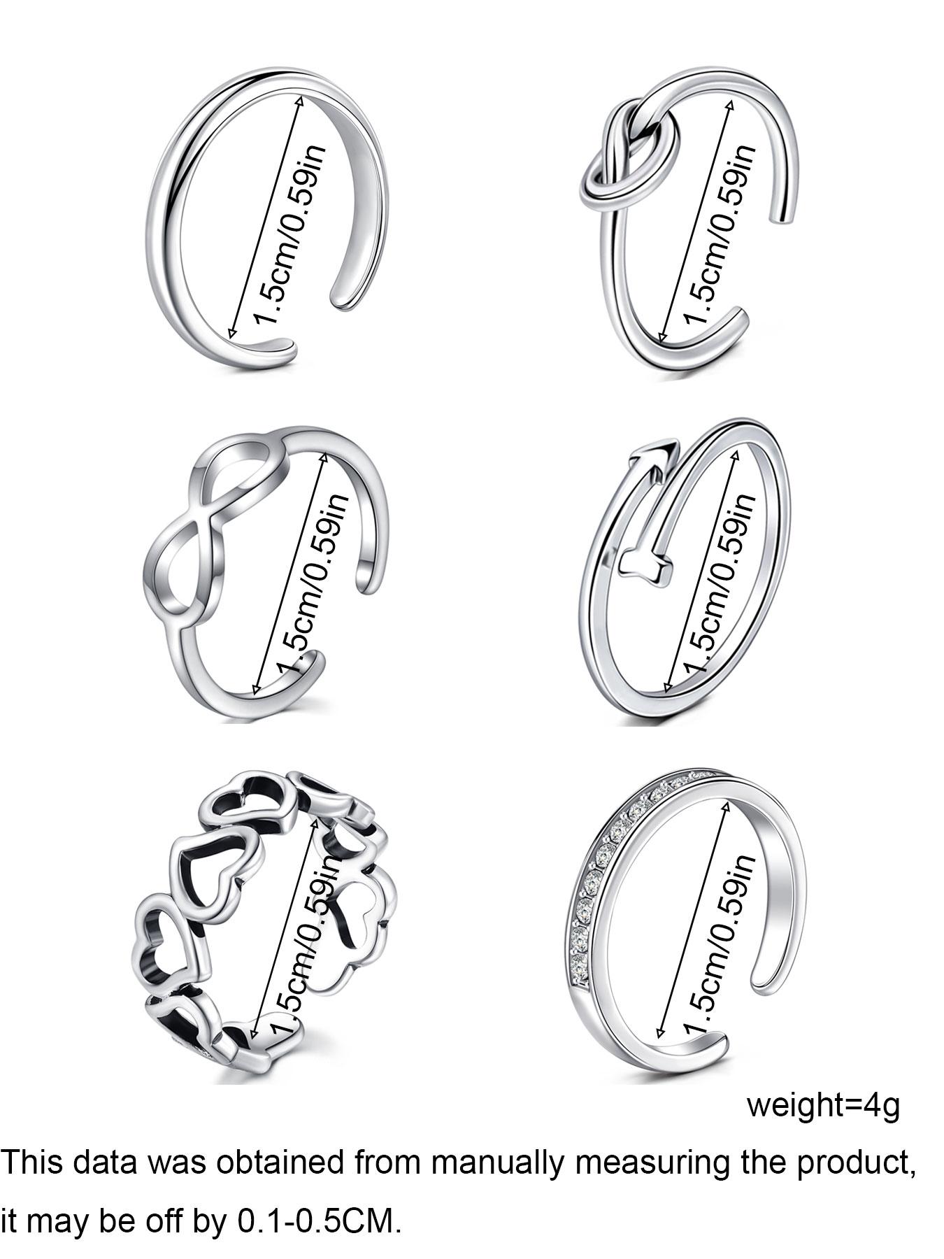 Women's Rhinestone Decorated Toe Rings (6pcs), Adjustable Open Toe Rings for Women & Girls, for Party, Daily Clothing Decor, Birthday Gift