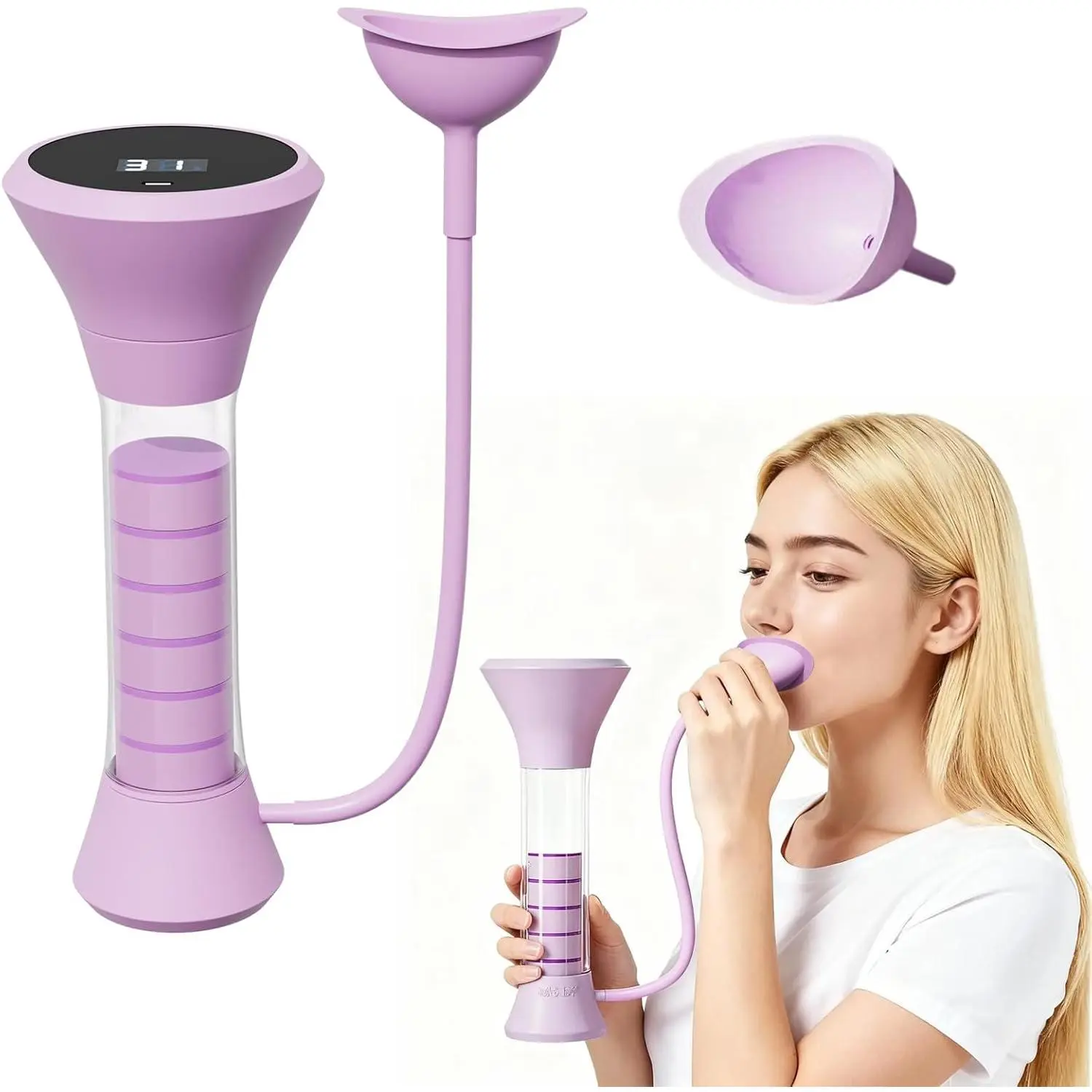 outdoors Deep Breathing Trainer, Adult Abdominal Weight Loss Trainer, Easy to Use and Clean, Breathing Dumbbell with 5-Speed Adjustable Type-C Charging Model (Purple)