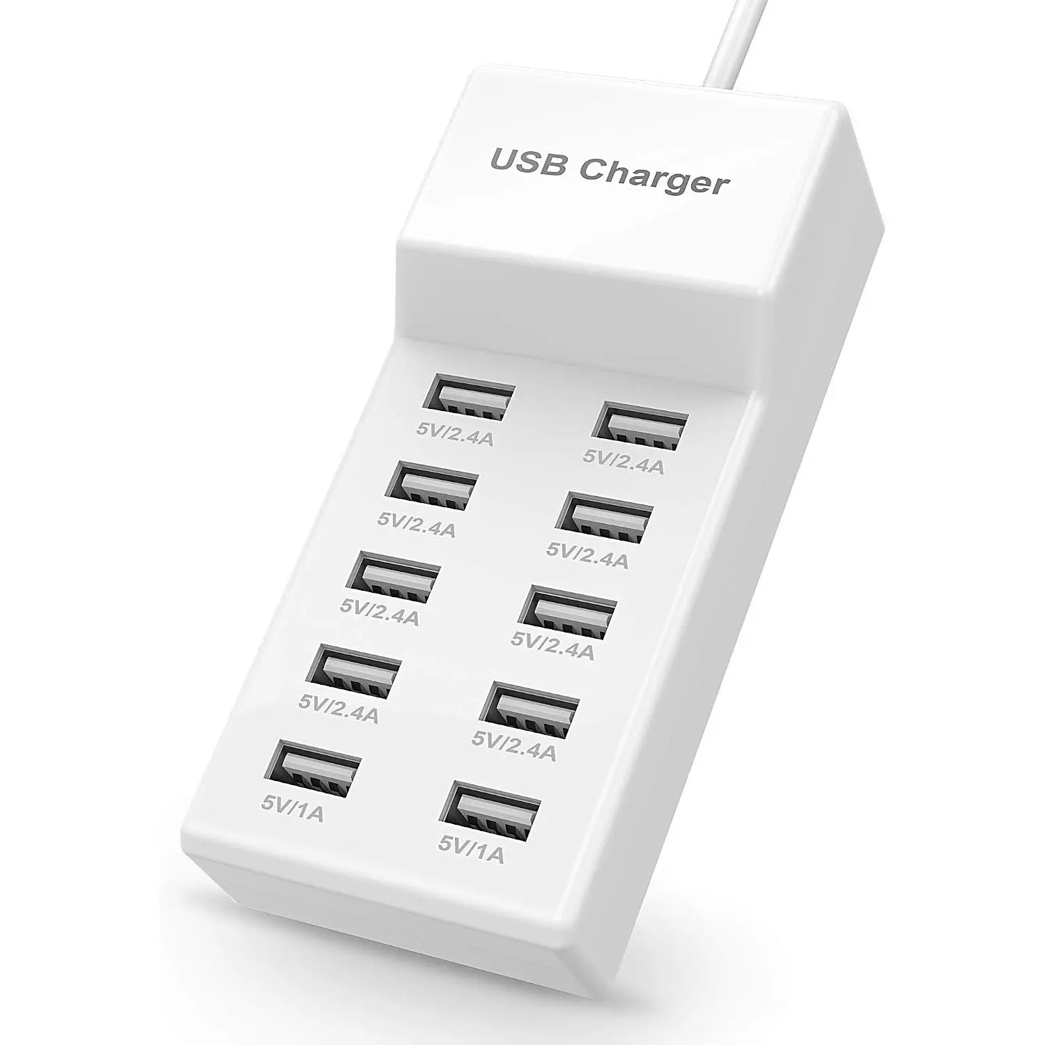 USB Charger USBA Wall Charger with Rapid  Auto Detect Technology Safety Guaranteed 10-Port Family-Sized  USB-A Ports for Multiple Devices  Phone Tablet Laptop