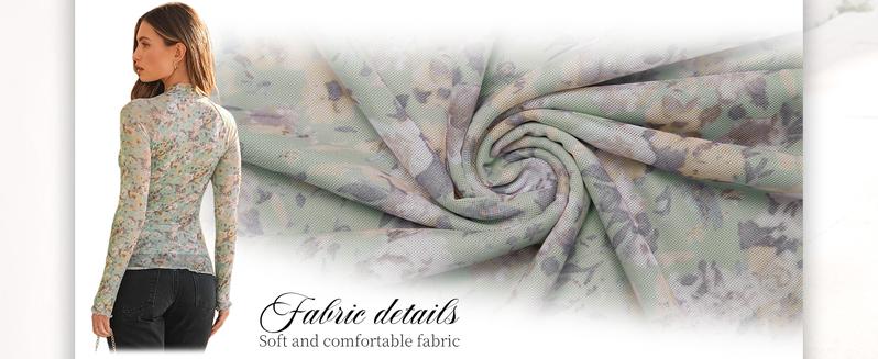 Women's Floral Mesh Long Sleeve Sheer Lace Blouse with Faux High Neck, Fall Outfits 2025