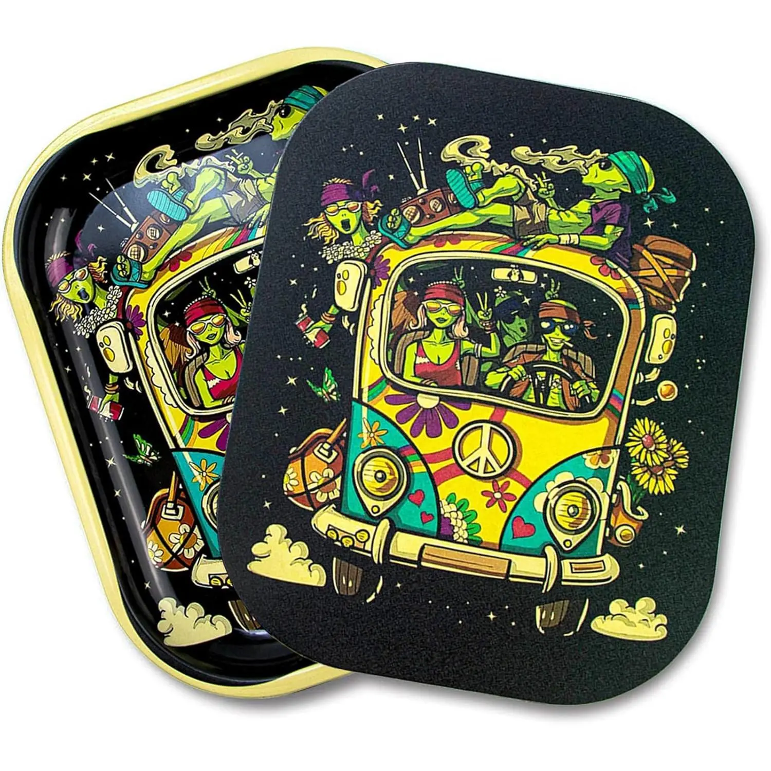 Small Metal Trays with PVC Soft Magnetic Lid Metal Tray with Lid Cover Small Cute Decorative Tray Ideal Storage for Home or on The Go, 7" 5.5"
