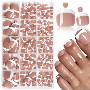 240pcs Square French Press-On Toe Nails, 15 Sizes, Full Coverage Removable False Nails, DIY & Daily Wear for Women