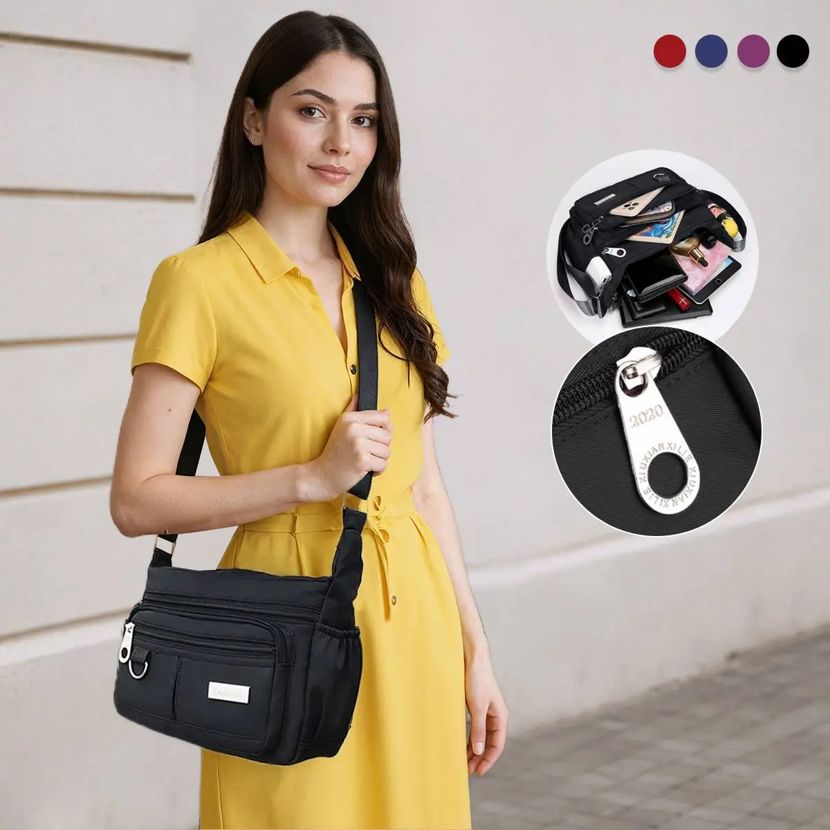 Women's Solid Color 3-in-1 Convertible Crossbody & Shoulder Bag - Multi-Pockets, Zipper Closure, Adjustable Strap, Everyday Purse Messenger for Daily Use & Shopping