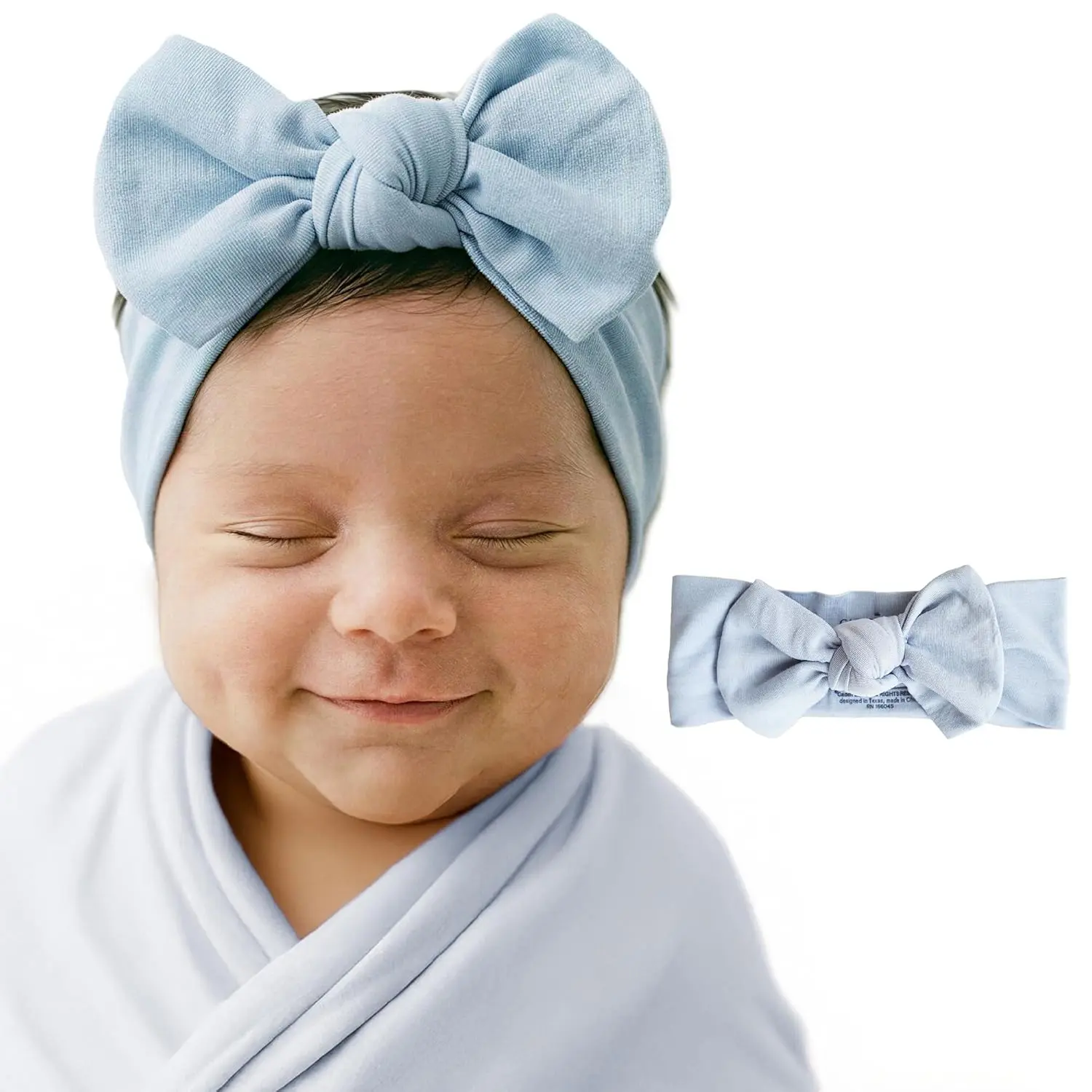 Baby Girl Knotted Bow Headwrap - Soft Stretchy Bamboo Viscose Comfortable Hairband for Newborns & Toddlers, Ideal Baby Shower & Milestone Celebration Gift, Mist Blue