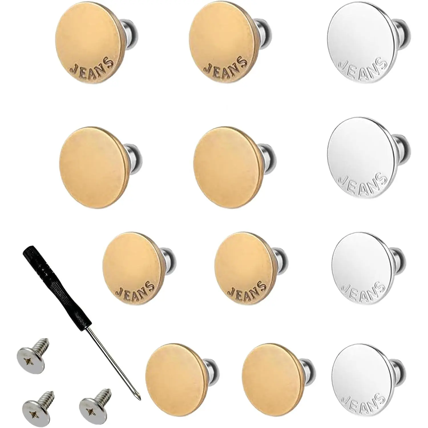 12 count Jean Buttons for Loose Jeans - 17/20 mm   Buttons No-Sew Nailess Removable Metal Jeans Buttons with Screwdrivers for Cowboy Clothing Jackets Pants DIY Accessories