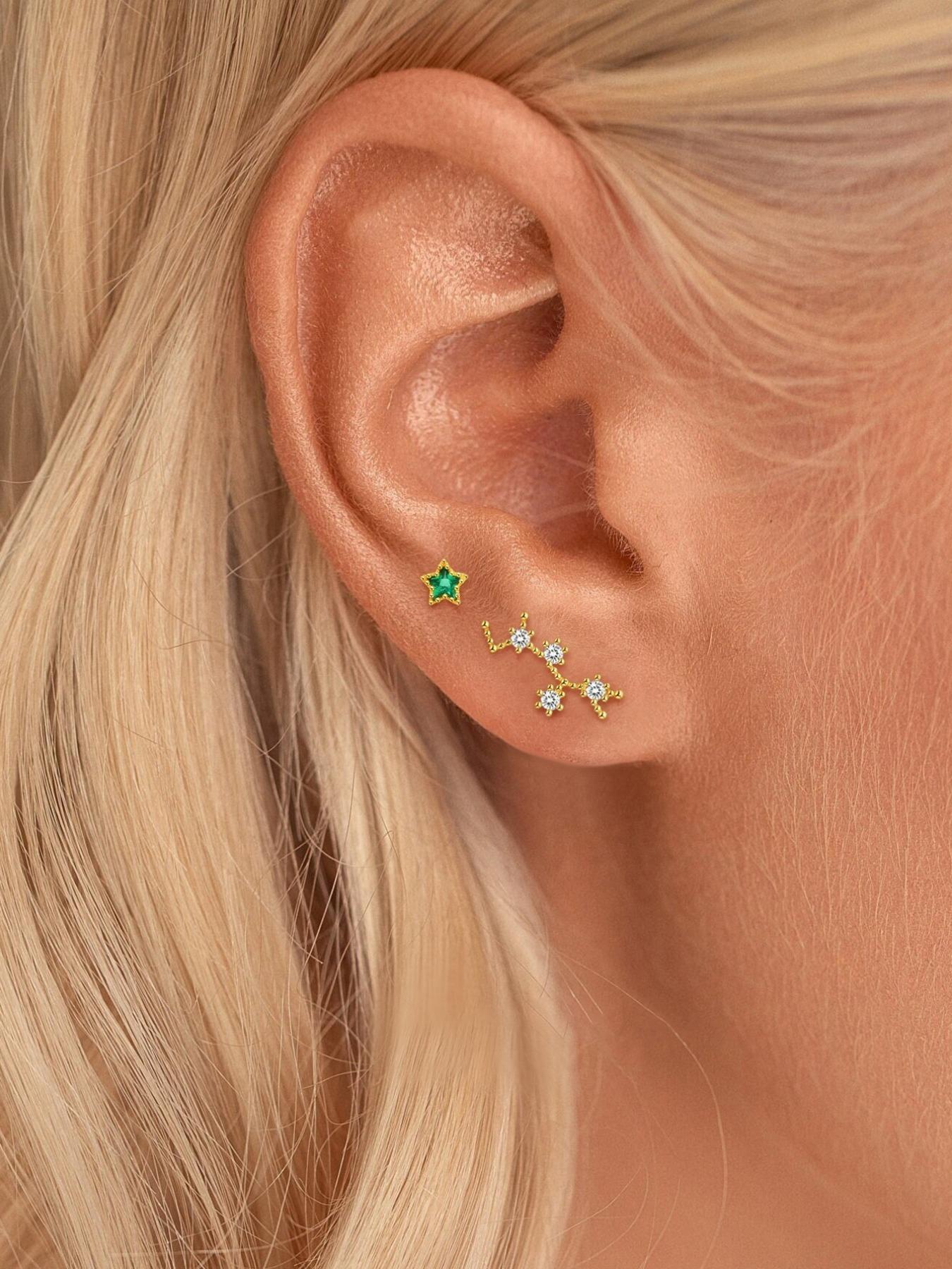 925 Sterling Silver Fashion Star & Twelve Constellation Design Stud Earrings, Asymmetric Earrings, Jewelry for Party, Daily Decor, Trendy All-match & Exquisite Jewelry for Birthday Gift