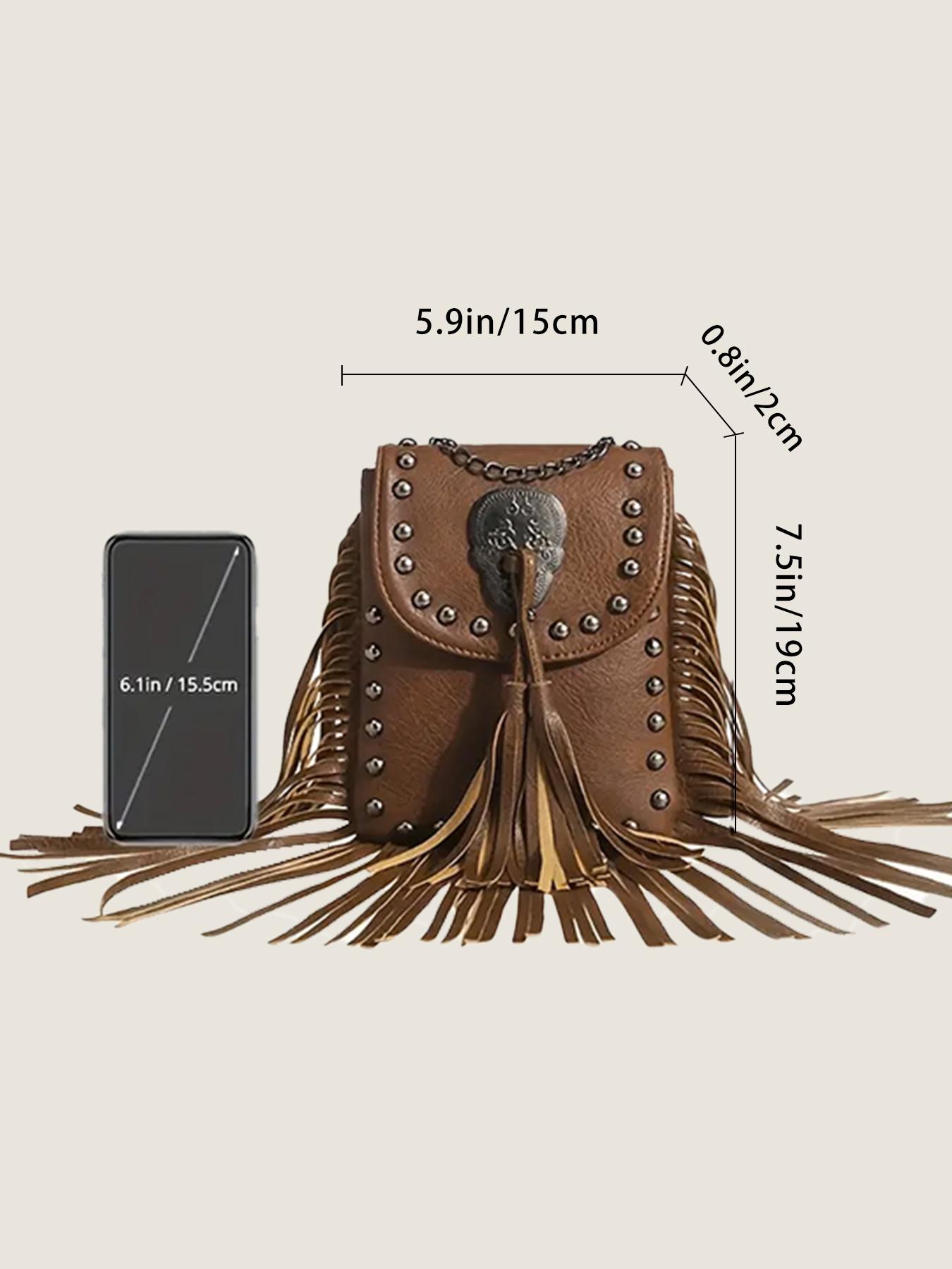 Women's Punk Style Rivet & Tassel Decor Crossbody Bag, Trendy Vintage Crossbody Bag, Chic Crossbody Bag for Daily Use, Crossbody Shoulder Purses