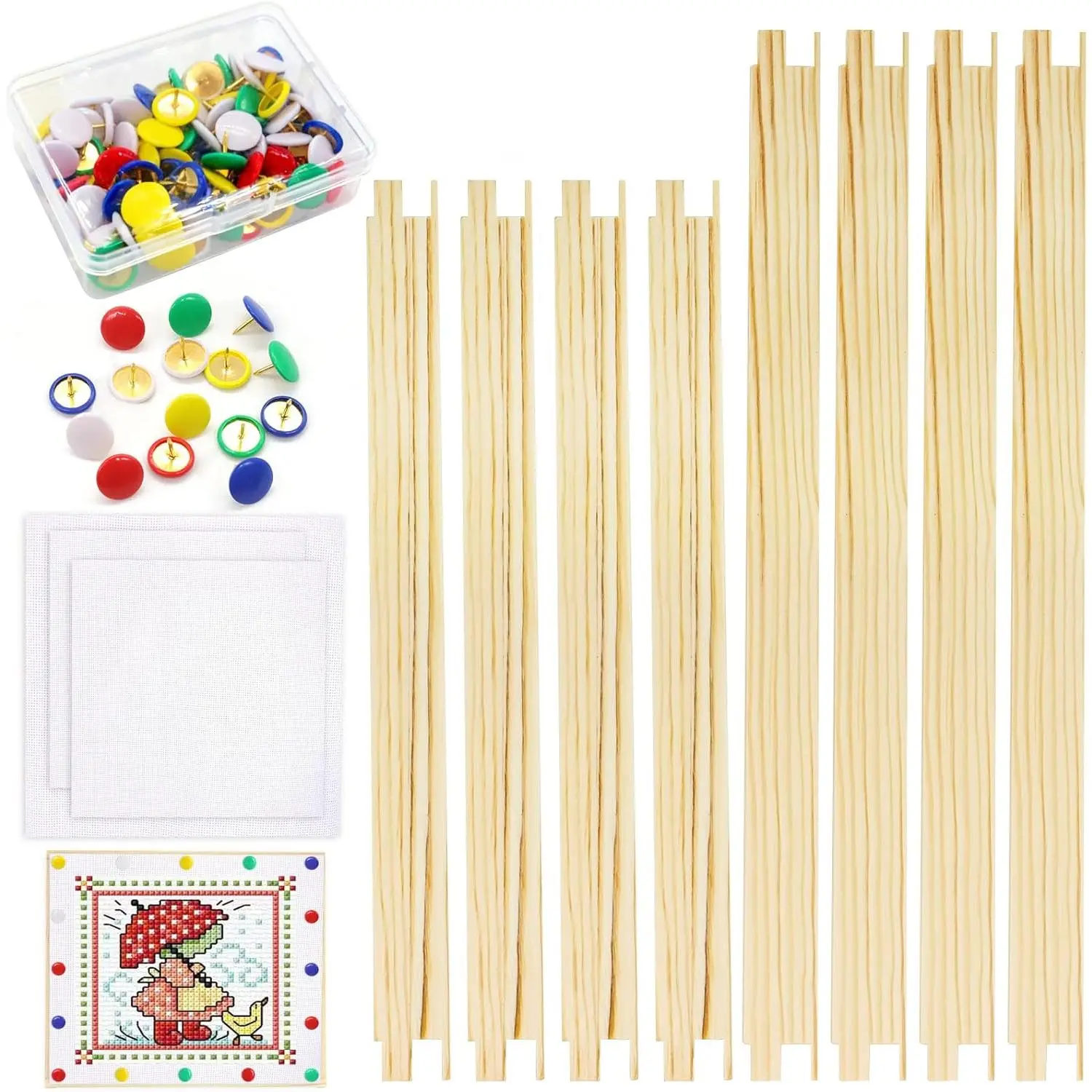 Nyuemystory 8 count Needlepoint Stretcher Bars 2 Sizes (6 & 8 Inch) Wooden, Includes 3 count Canvas & 1 Box Tacks for Embroidery   Needlework Crafts