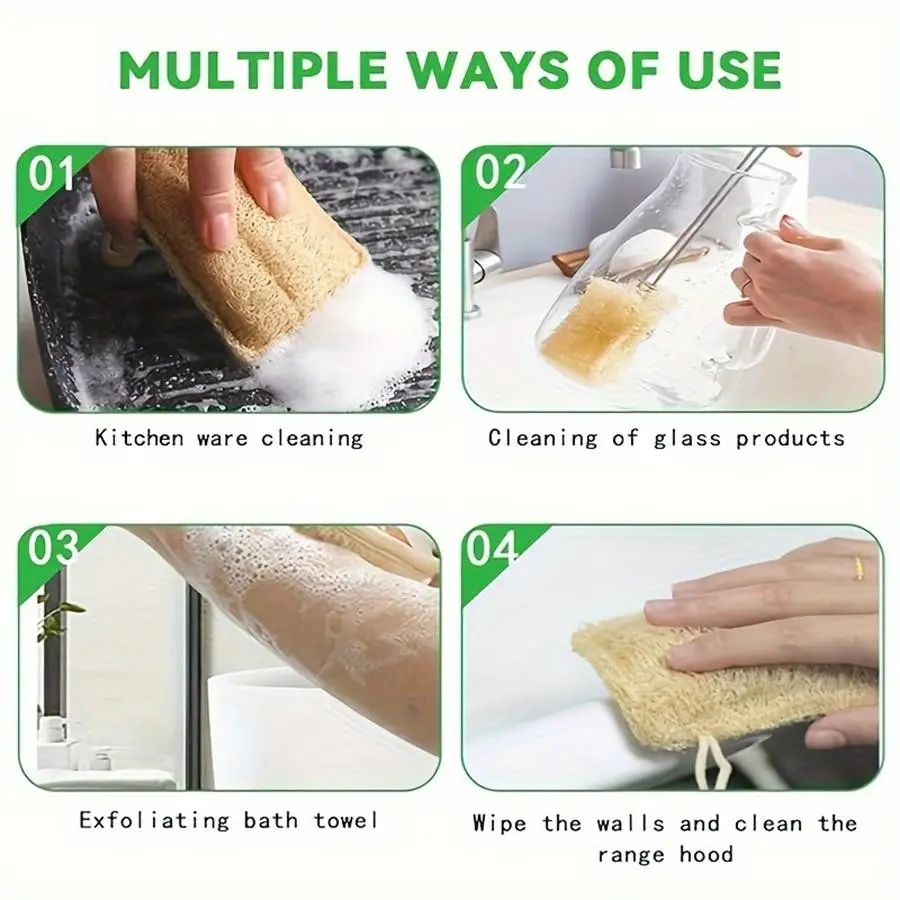 3-Piece Natural Loofah Exfoliating Sponge, Unisex Gentle Body Scrubber, Soft Color, with Hang Hole, Practical Lightweight Design