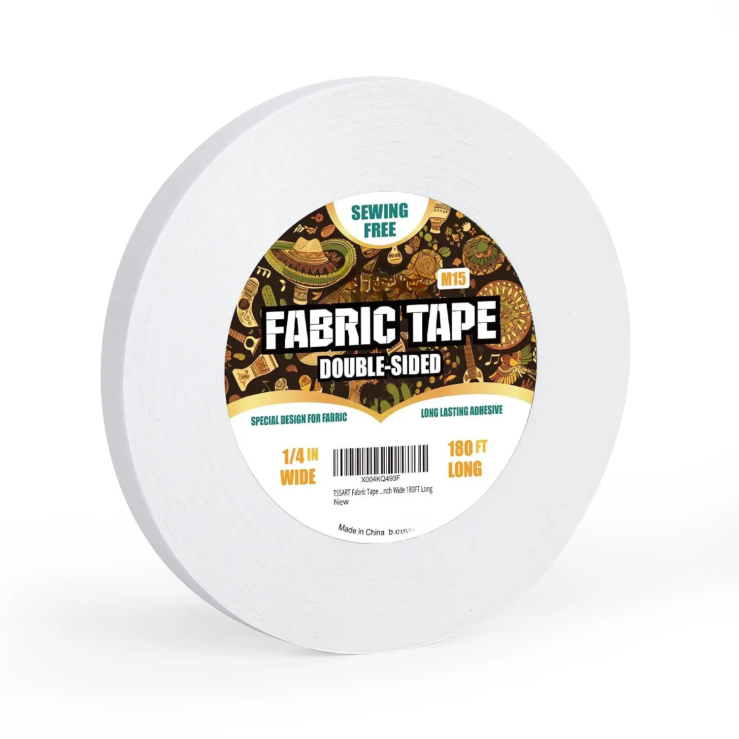 Fabric Tape M15 - Sticky Double-Sided Tape  Adhesive Cloth Leather Tape Press- Tape, No Sewing or Ironing, Gluing, Alterations and Hemming - 1/4inch Wide 180FT Long