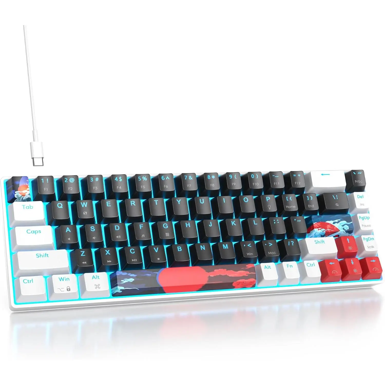 65% Mechanical Gaming Keyboard with Linear Red , Wired Mini Compact Keyboard 60 Percent Backlit for Laptop Desktop PC Gamers(68 Black-Ice Blue)