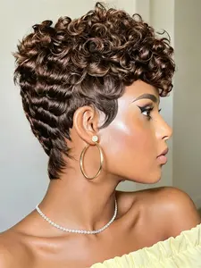 99j Pixie Cut Wig, Human Hair Short Curly Wig, Wig for Women, Daily Party Cosplay Use, Human Hair Pixie Wig