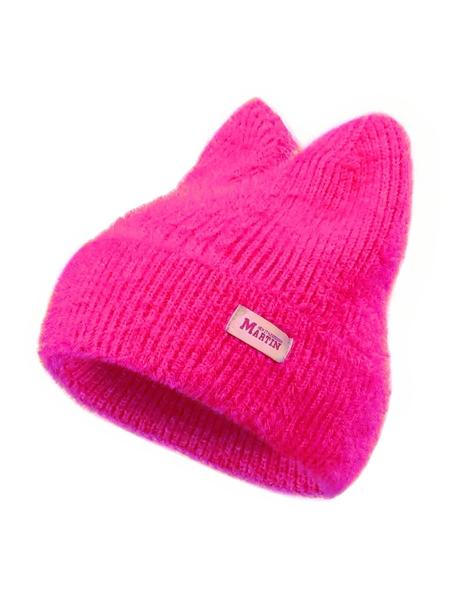 Cute Cat Ear Design Beanie Hat, Casual Solid Color Knit Hat for Fall & Winter, Warm Pullover Elastic Yarn Cap for Outdoor Activities
