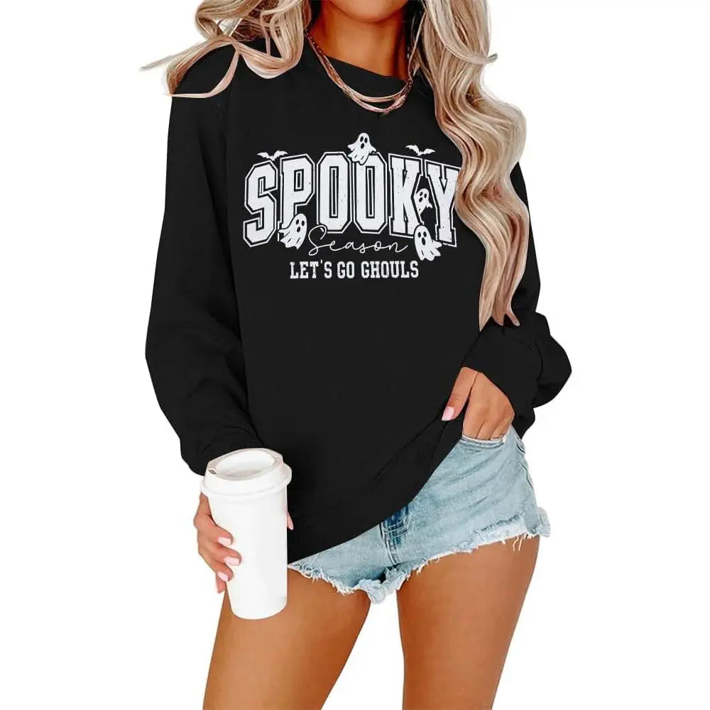 Halloween Ghost Sweatshirts Women Halloween Spooky Ghost Pullover