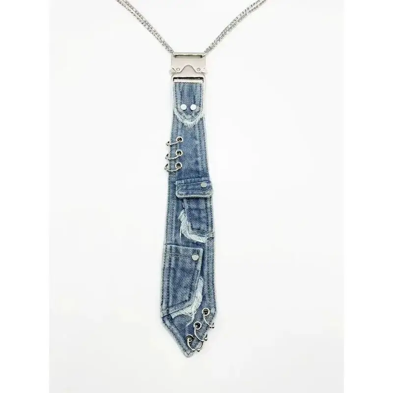 Unisex Vintage Punk Denim Tie with Chain Cool Streetwear Accessory